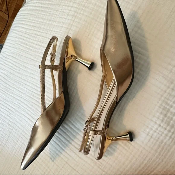 Nine West Rowen Pointed Toe Slingback Heel Bronze Gold Kitten Formal Evening 8.5 - Picture 6 of 7